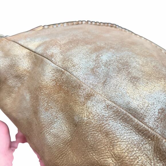 HOBO Sheila Distressed Metallic Gold Leather Satchel Crossbody Bag - Picture 10 of 16